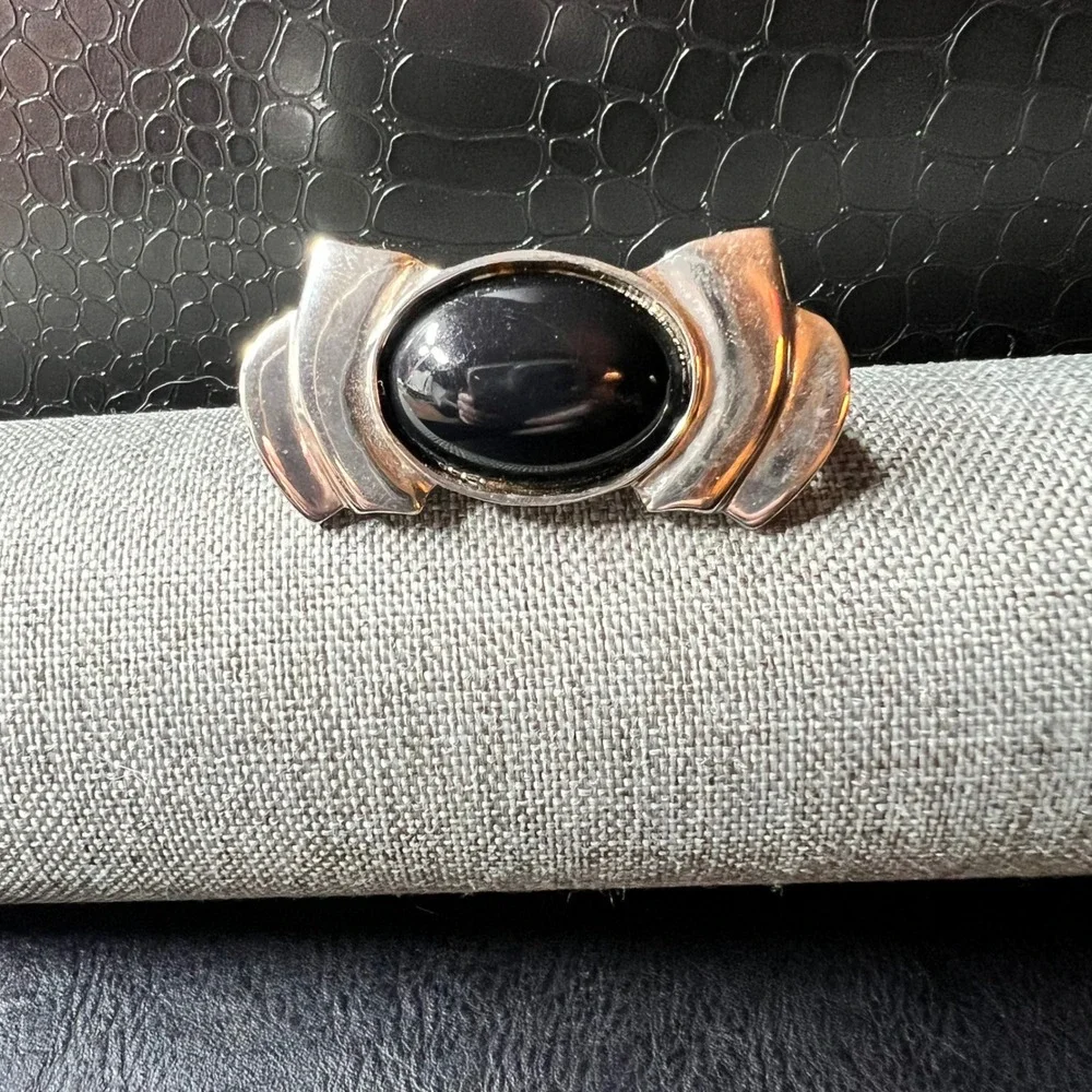 Accessocraft NYC Vintage‎ Silver Tone Faux Onyx Scarf Clip Goth